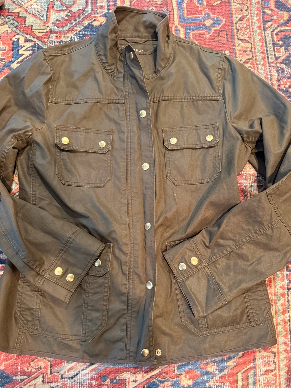 J. Crew Brown Utility Jacket with Brass-Tone Snaps